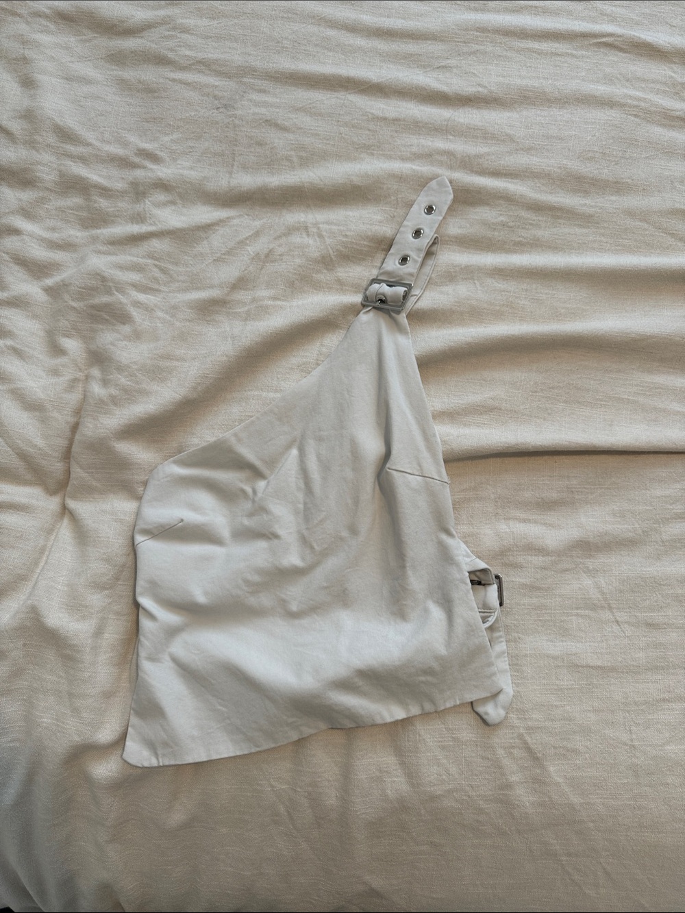 Princess Polly Cream Backless One-Shoulder Adjustable Strap Crop Top
